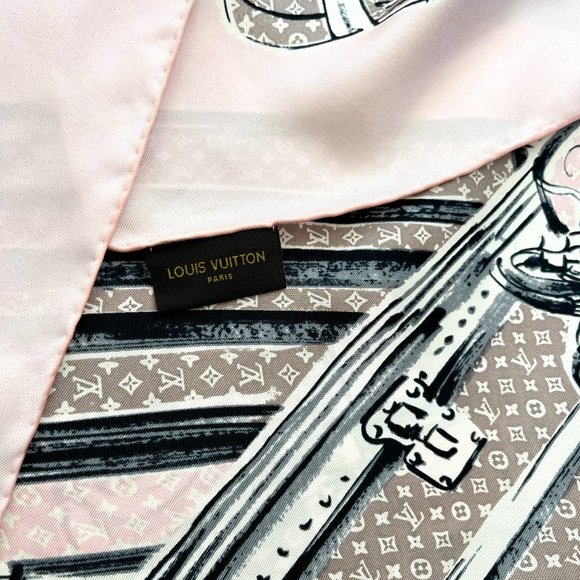 Louis Vuitton Wrap Trunks Luggage Monogram Pink Silk Scarf - Picture 9 of 15
